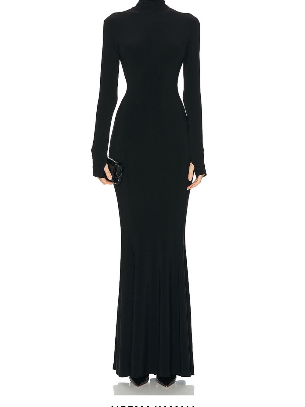 Norma Kamali Black Long-Sleeve Turtleneck Maxi Dress